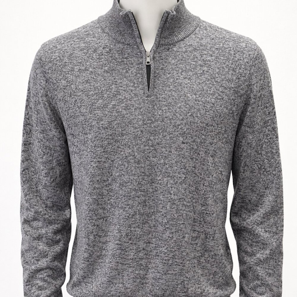 Cotton Cashmere Quarter Zip Sweater Mens Large Gray Marled Pullover Soft Preppy